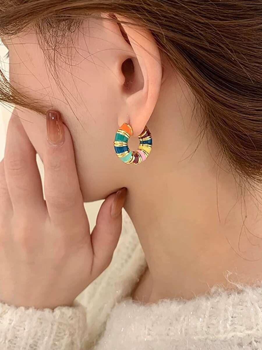 撞色開口耳環 - 彩色 - 查看 1