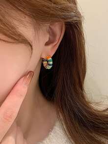 撞色開口耳環 - 彩色 - 查看 3