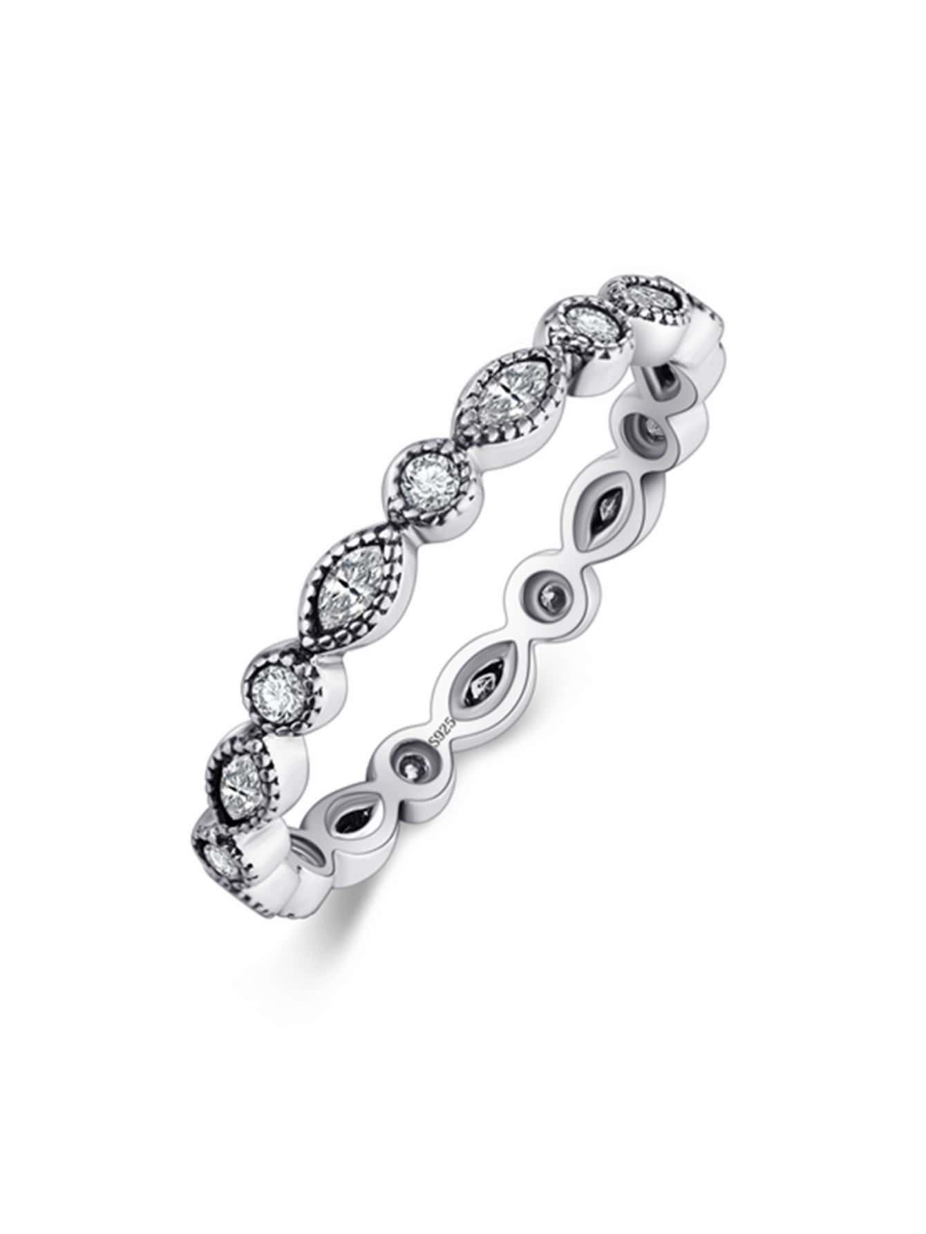 方晶鋯石裝飾銀婚戒適合女士新娘婚禮精細首飾類