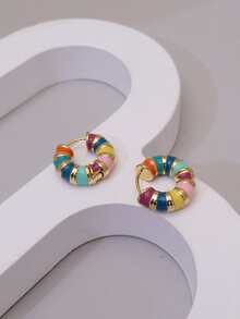 撞色開口耳環 - 彩色 - 查看 6