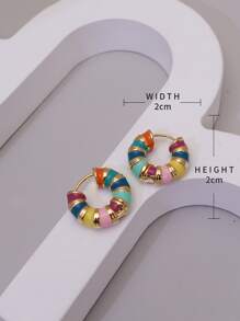 撞色開口耳環 - 彩色 - 查看 7