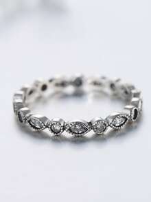 方晶鋯石裝飾銀婚戒適合女士新娘婚禮精細首飾類