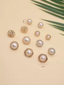 Bộ 12 khuyên tai ngọc trai tròn thanh lịch, tối giản, sang trọng, thường ngày - Màu be - Xem 5