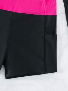 SHEIN Swim Colorblock Zip Up Rashguard With Long Sleeve Swim Shirt,Summer Beach - Black - View 7