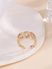 Cubic Zirconia Decor Cuff Ring - Yellow Gold - View 3