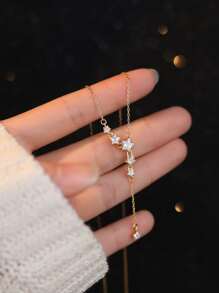 ELSEDES 1pc 925 Sterling Silver Necklace With Sparkling Gemstones, Fashionable & Elegant, High-Quality Jewelry Suitable For Women's Daily, Party And Anniversary Outfits - Gold - View 3