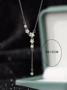 ELSEDES 1pc 925 Sterling Silver Necklace With Sparkling Gemstones, Fashionable & Elegant, High-Quality Jewelry Suitable For Women's Daily, Party And Anniversary Outfits - Gold - View 6