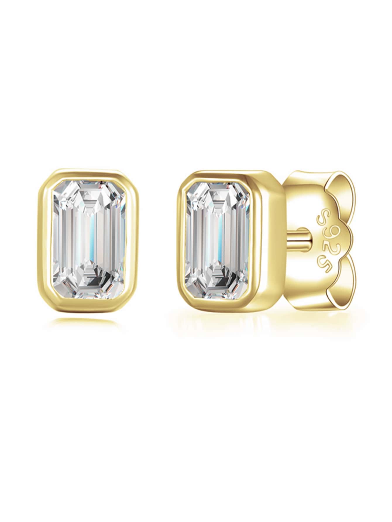 方晶鋯石裝飾銀耳釘 - 金黃色 - 查看 1