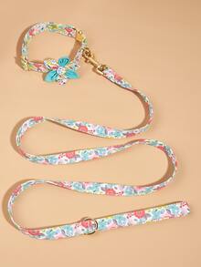 1pc Flower Print Pet Leash - Green - View 4