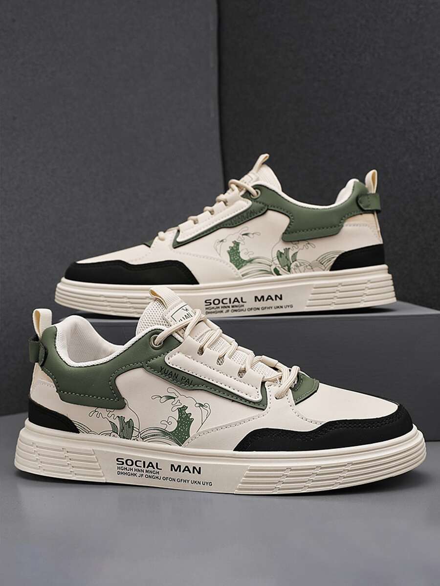 Nam Toàn trận Thoáng khí Da Giày trượt băng Đối với Thông thường hàng ngày Và Thể thao Hoạt động , Cắt thấp Và Chống trơn trượt , Thích hợp Đối với Tất cả các mùa - Màu be - Xem 1