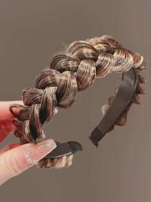 編織設計髮箍 - 棕色 - 查看 1