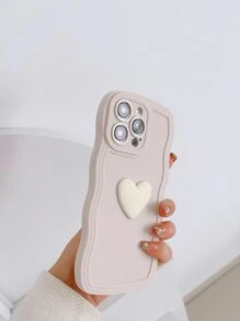 3D Heart Decor Phone Case - Beige - View 1