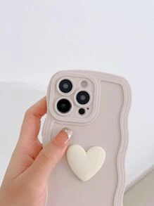 3D Heart Decor Phone Case - Beige - View 2