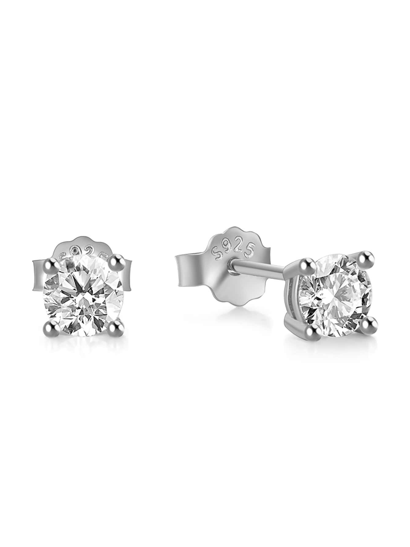 方晶鋯石裝飾銀耳釘