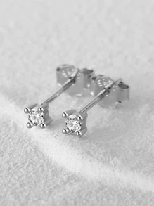 方晶鋯石裝飾銀耳釘