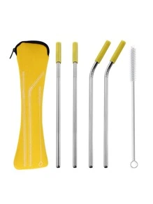 5 piezas pajita de color al azar de acero inoxidable - Multicolor - Ver 5