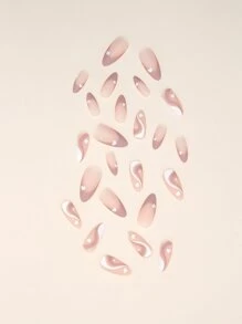 Instantly Upgrade Your Look with 24pcs Long Almond Pink Love Frosted French Heart Print Fake Nail & 1sheet Tape & 1pc Nail File - Multicolor - View 5