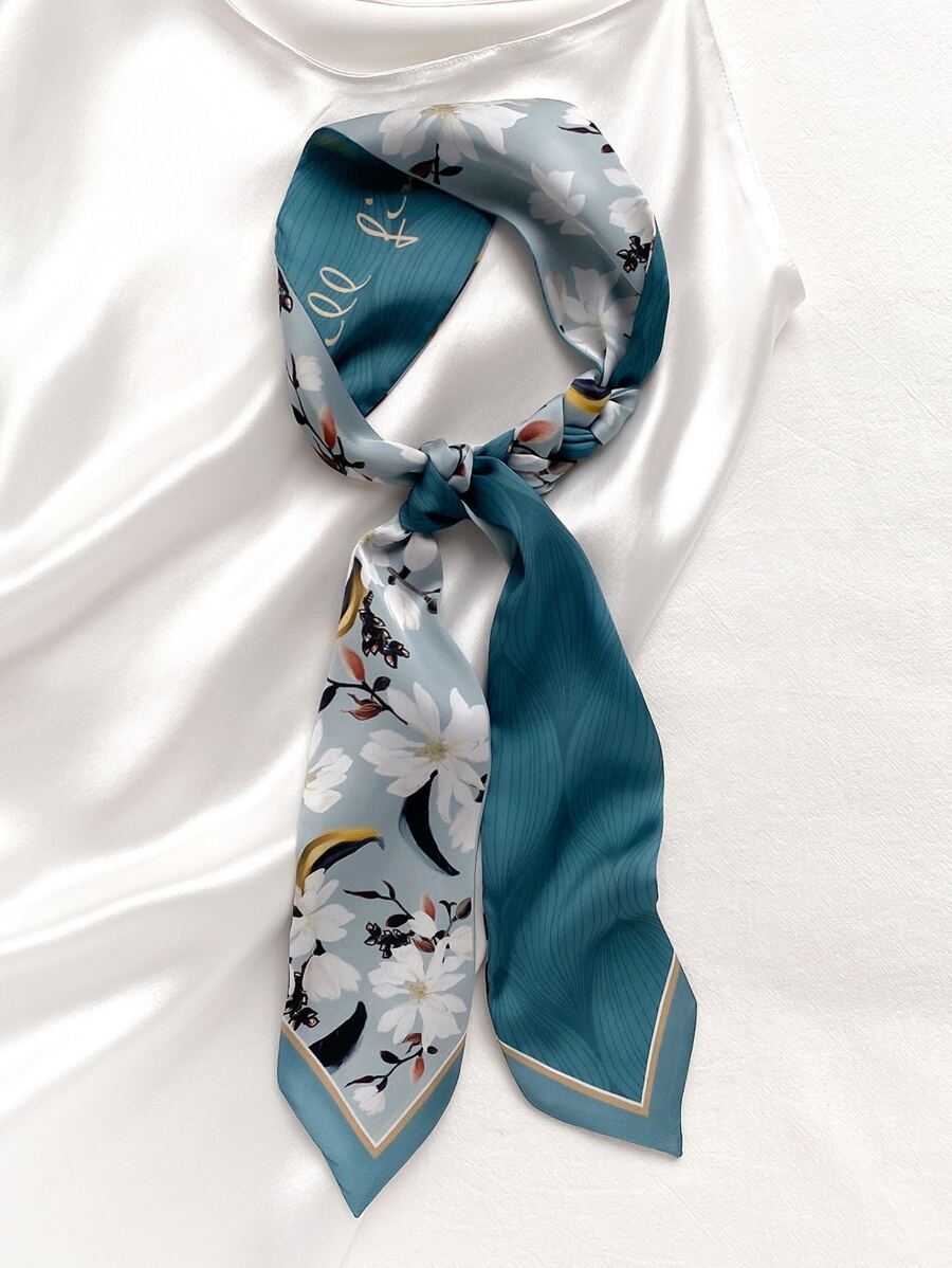 Floral Print Skinny Scarf - Multicolor - View 1