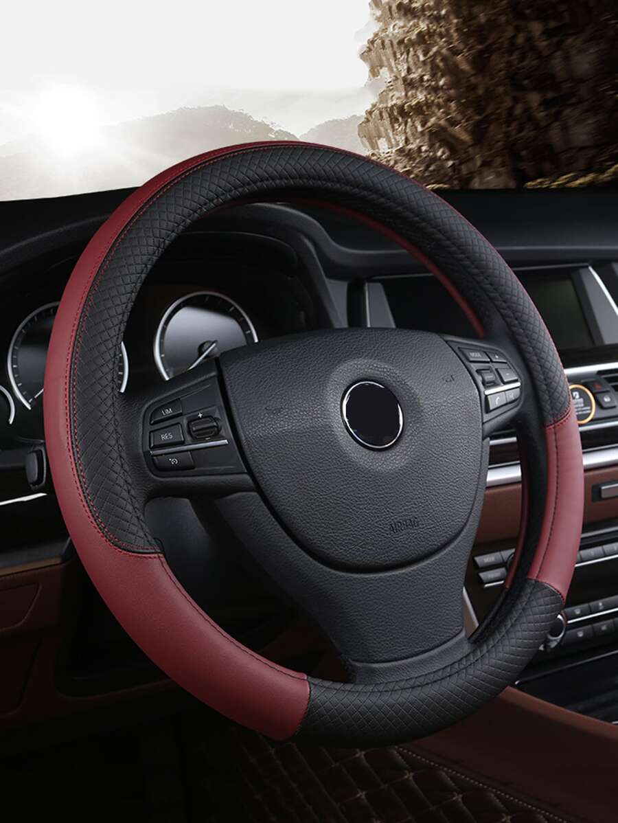 1 Vỏ Bọc Vô Lăng Ô Tô Hai Tông Màu Có Vòng Tròn Bên Trong - Màu Đỏ Sâu - Xem 1