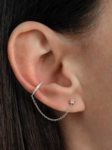 1pc Cubic Zirconia Decor Silver Earring Holiday