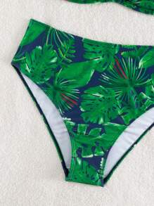 SHEIN Swim Bộ bikini đi biển mùa hè cạp cao in nhiệt đới - Nhiều màu - Xem 4