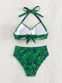 SHEIN Swim Bộ bikini đi biển mùa hè cạp cao in nhiệt đới - Nhiều màu - Xem 5