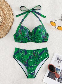 SHEIN Swim Bộ bikini đi biển mùa hè cạp cao in nhiệt đới - Nhiều màu - Xem 7