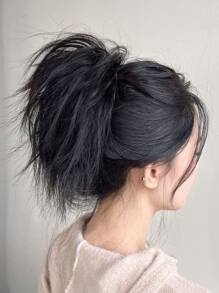 Short Straight Synthetic Hair Updo - Black - View 1