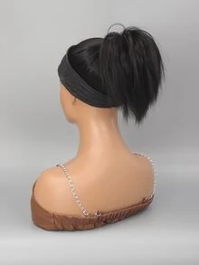 Short Straight Synthetic Hair Updo - Black - View 6