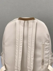 大容量，轻便，轻便字母贴片装饰功能性背包，适合青少年女孩、女大学生、白领人士，非常适合学校、大学、工作、商务、通勤、返校学校背包，大容量，便携，轻便，适合青少年女孩、女大学生、男孩和男士，非常适合返校、大学、小学、初中、高中、工作、商务、通勤 - 米色 - 查看 5