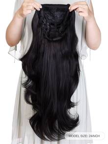 24Inch Synthetic Wavy 3/4 Half Wig Long Hair Extensions Ombre Blonde Capless Wigs Hair Clips Extension For Women 210g - Black - View 2