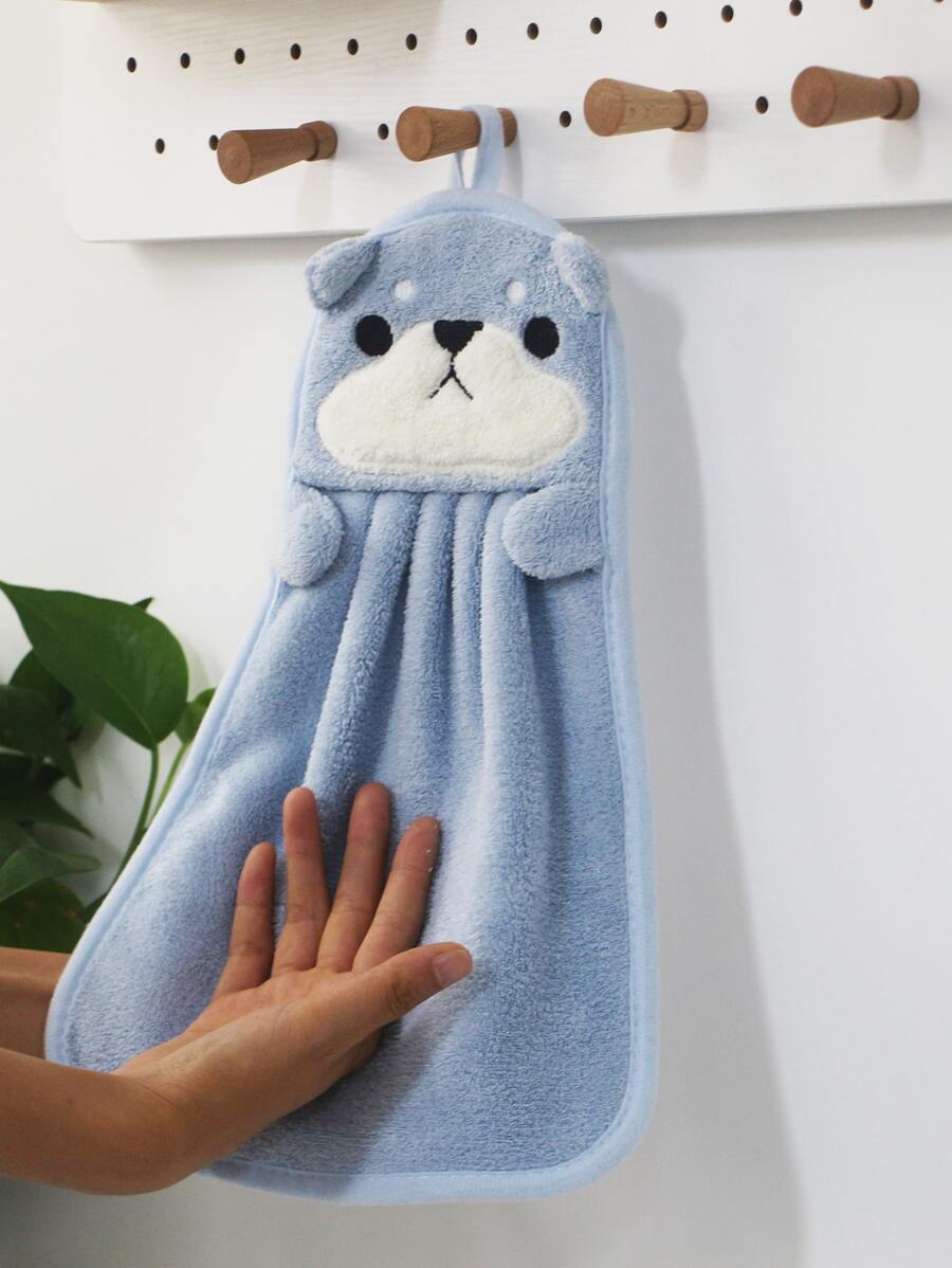 1 pieza Toalla de mano de dibujos animados, toalla de mano de franela suave linda para niños de vuelta al colegio - Celeste - Ver 1
