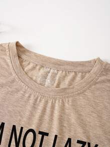 SHEIN LUNE Áo thun Plus size Thú vật Slogan Giải trí - Màu be - Xem 4