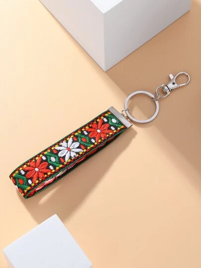 花卉圖案幾何吊墜鑰匙圈