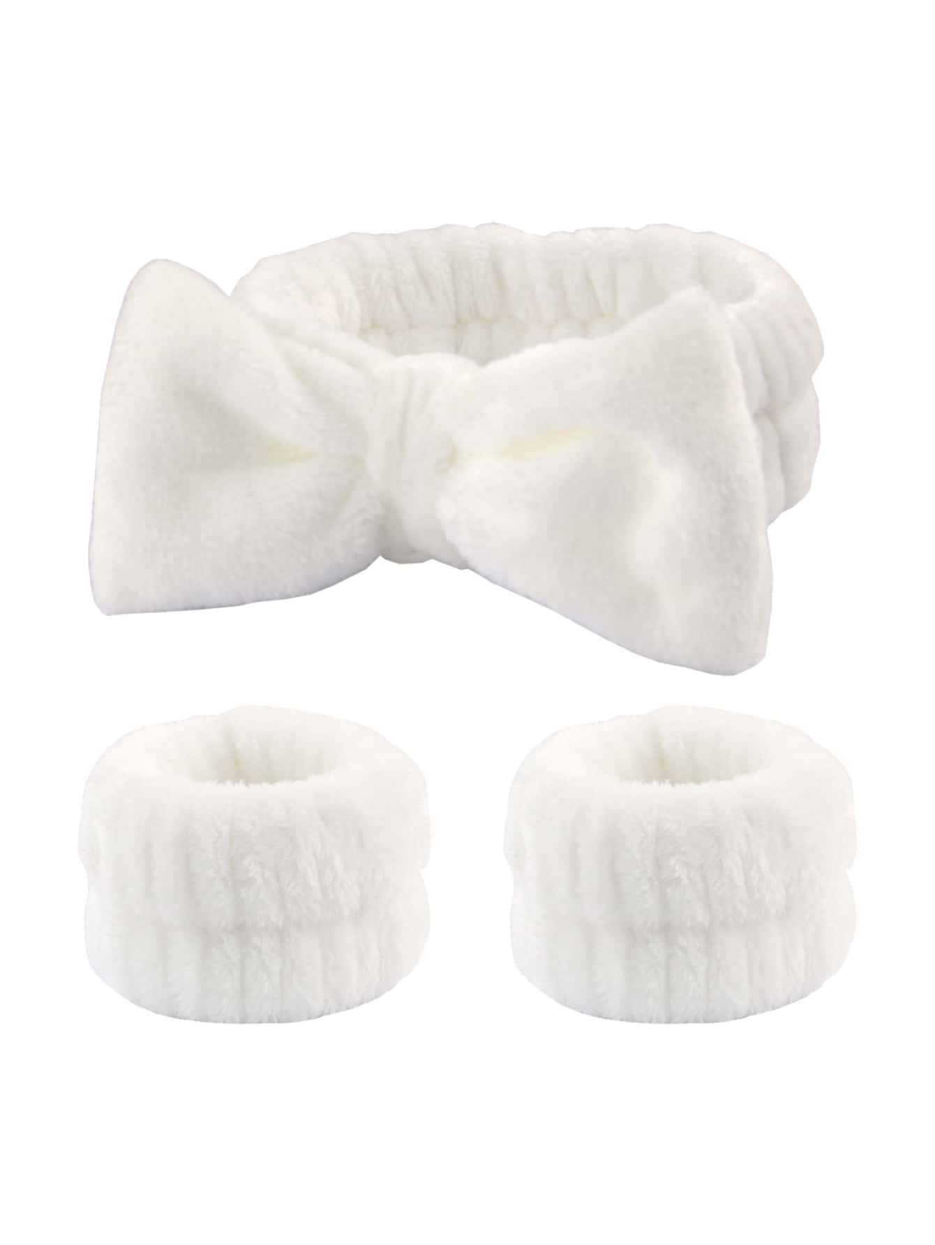 3 piezas/set de tela Diadema de baño con blanco absorbente Banda de lavado para cuarto de baño - Blanco - Ver 1