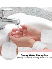 3 piezas/set de tela Diadema de baño con blanco absorbente Banda de lavado para cuarto de baño - Blanco - Ver 3