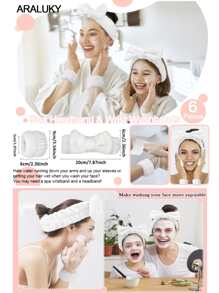 3 piezas/set de tela Diadema de baño con blanco absorbente Banda de lavado para cuarto de baño - Blanco - Ver 4