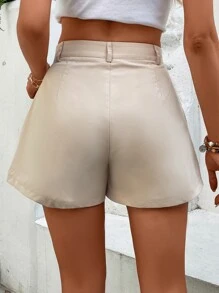 SHEIN VCAY Solid Wide Leg Shorts Without Belt - Apricot - View 4