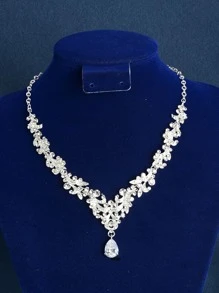 Royal Rhinestone Decor Bridal Headband & 3pcs Jewelry Set Tiaras Valentine's Day Accessories - Silver - View 5