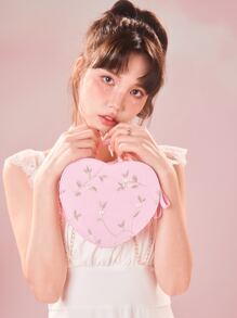 ROMWE Floral Embroidery Heart Design Novelty Bag - Pink - View 2
