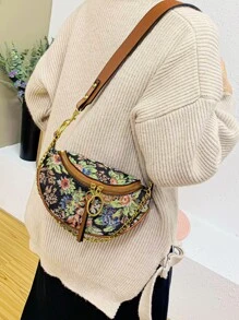 Floral Pattern Chain Decor Saddle Bag - Multicolor - View 6