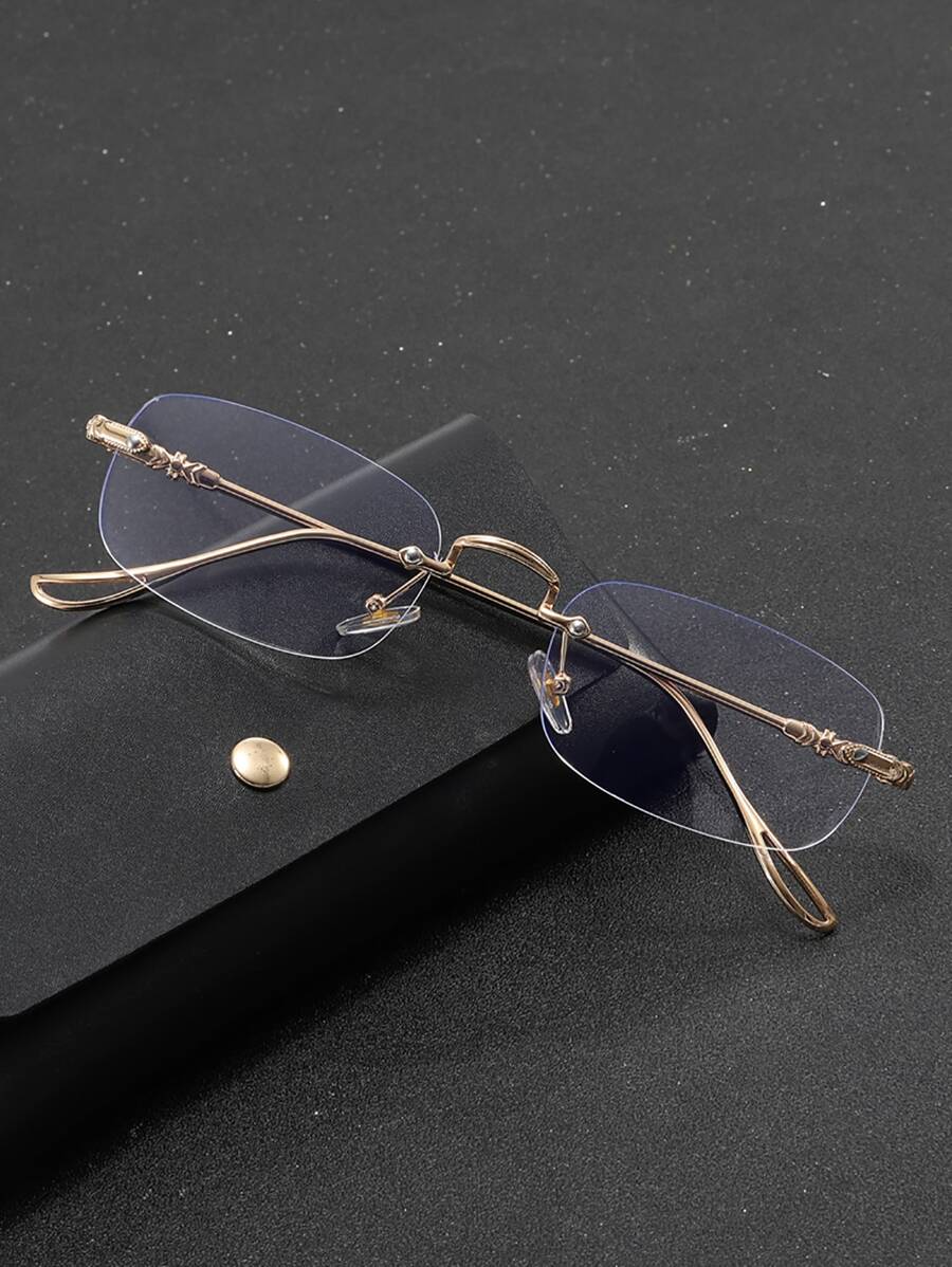 Men's Frameless Metal Non-Prescription Glasses, Personalized Eyewear For Daily Wear - Clear - View 1