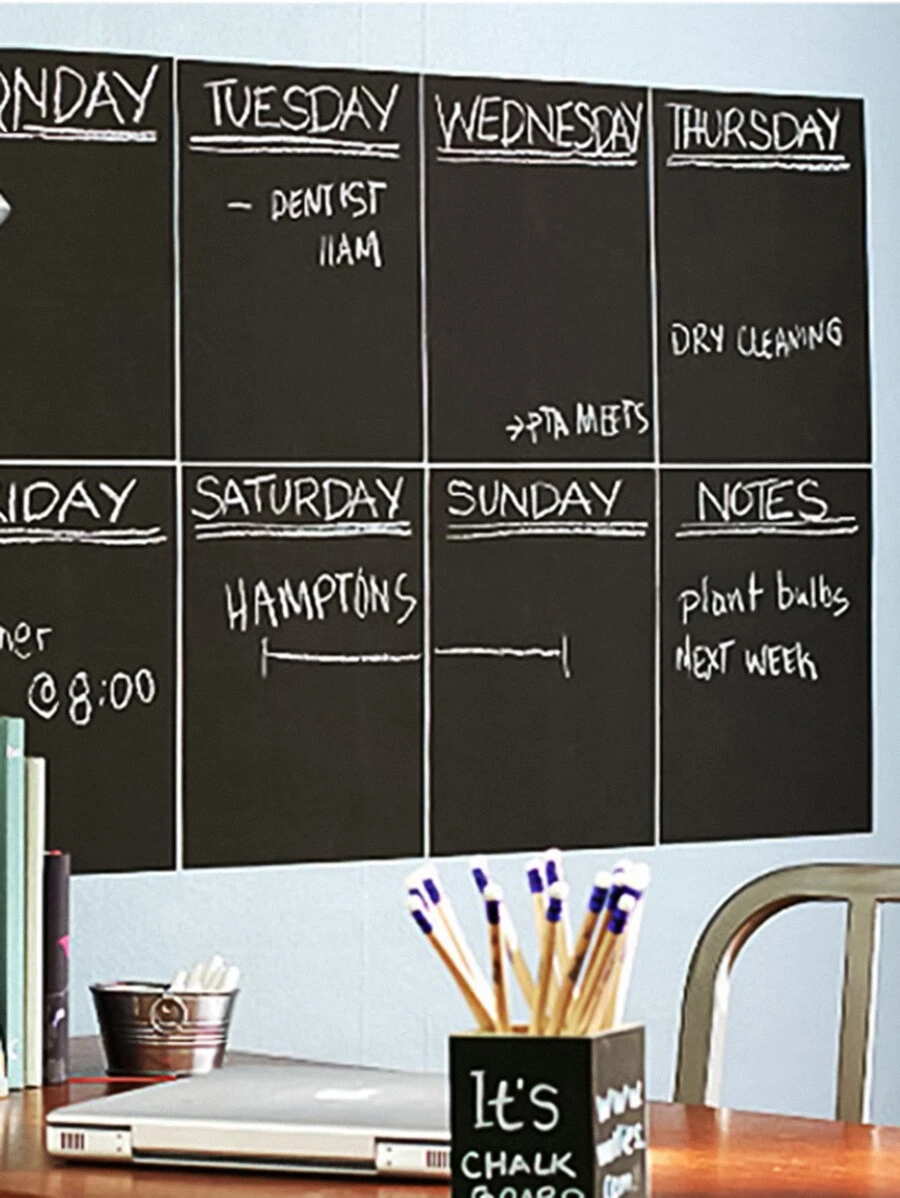 1pc Plain Chalkboard Adhesive Wallpaper - Black - View 1