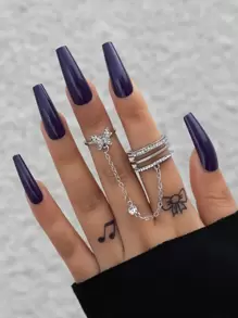 水鑽蝴蝶裝飾連體戒指 - 銀色 - 查看 1