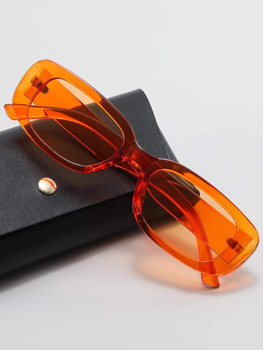 1副男士方形时尚太阳镜，户外防紫外线眼镜 - 橘色 - 查看 1