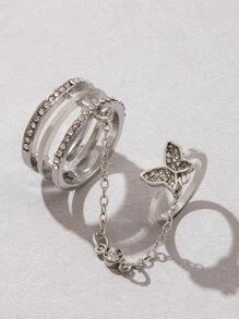 水鑽蝴蝶裝飾連體戒指 - 銀色 - 查看 5