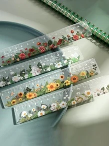 1入組隨機雛菊玫瑰尺多功能 DIY 繪圖工具學生花尺雙用學校辦公用品 - 彩色 - 查看 1