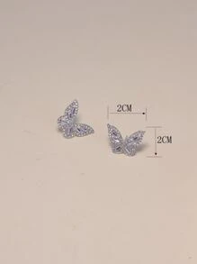 Cubic Zirconia Butterfly Decor Stud Earrings - Silver - View 4