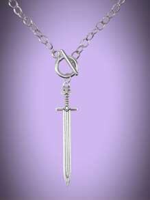 ROMWE Goth 劍吊墜OT搭扣項鍊 - 銀色 - 查看 2