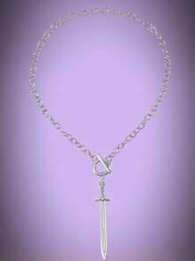 ROMWE Goth 劍吊墜OT搭扣項鍊 - 銀色 - 查看 3